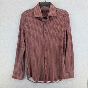 ZNT18 Slim Fit Mens Size 15 Long Sleeve Button Down Shirt Geometric Pattern